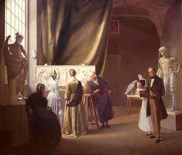 The Studio of Bertel Thorvaldsen (1770-1844) Oil Painting by Christian Bang