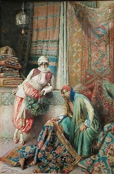 Bargaining with the Carpet Seller Oil Painting by Federico Ballesio