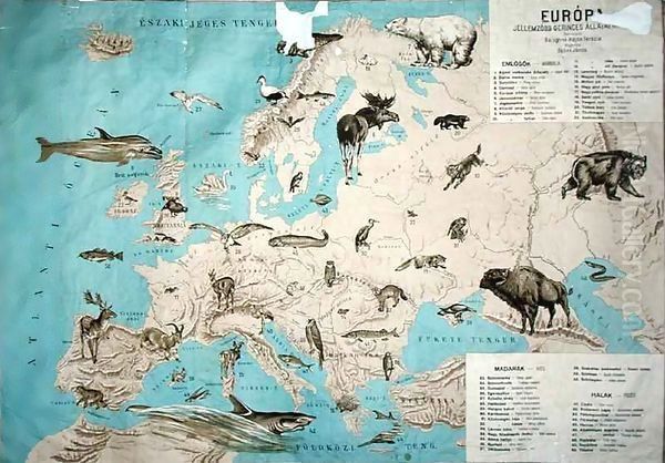 Map of animals in Europe Oil Painting by Janos Balint