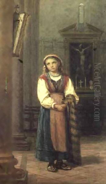 Italian Girl in church Oil Painting by Edwin Bale