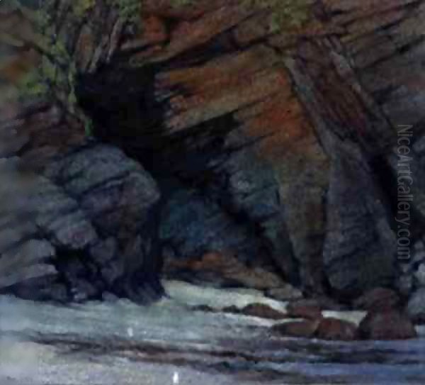 Rocks at Cadgwith, Cornwall Oil Painting by Alfred Lys Baldry