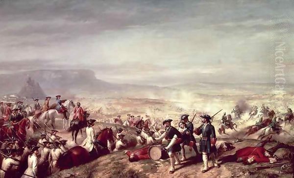 Battle of Almansa between the troops of Philip V (1683-1746) and those of the Archduke Charles of Austria in 1707 Oil Painting by Ricardo Balaca y Canseco