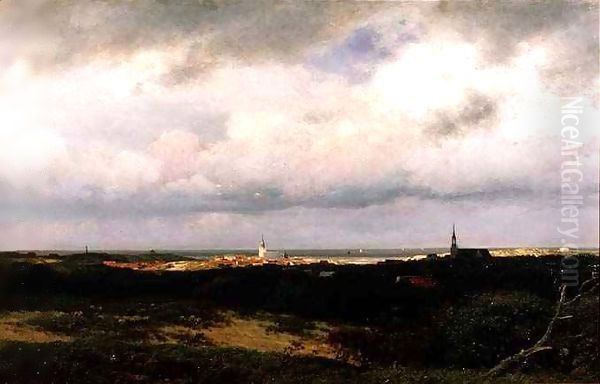 A Coastal View near the Hague Oil Painting by Julius Jacobus Van De Sande Bakhuyzen