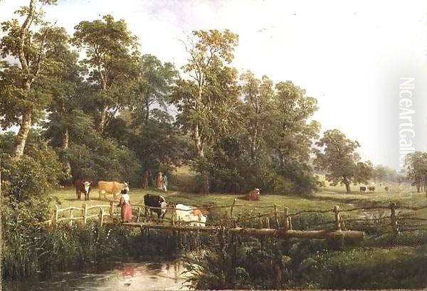 A Rustic Bridge, Stoneleigh Park Oil Painting by Thomas Baker