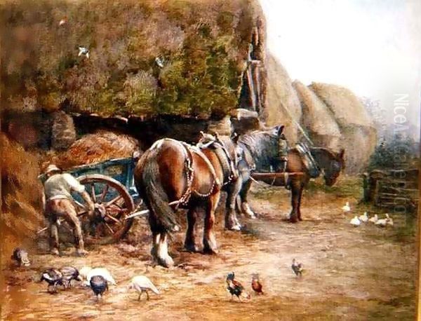 A Farmyard in November Oil Painting by Oliver Baker