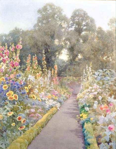 Garden Path with Hollyhocks and Poppies Oil Painting by Blanche Baker