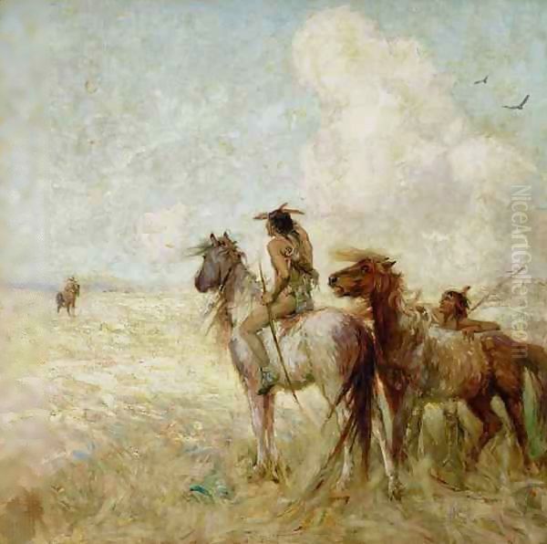 The Bison Hunters Oil Painting by Nathaniel Hughes John Baird