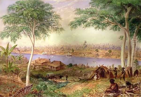 South Brisbane from the North Shore, Moreton Bay, Australia Oil Painting by Thomas Baines