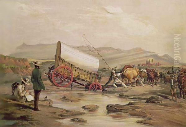 Klaass Smit's River, with a broken down wagon, crossing the Drift, South Africa Oil Painting by Thomas Baines