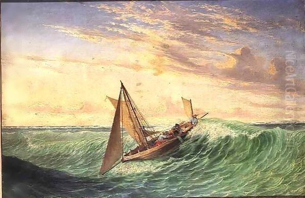 Messenger's Long boat running through the reefs of the Crocodile Islands Oil Painting by Thomas Baines