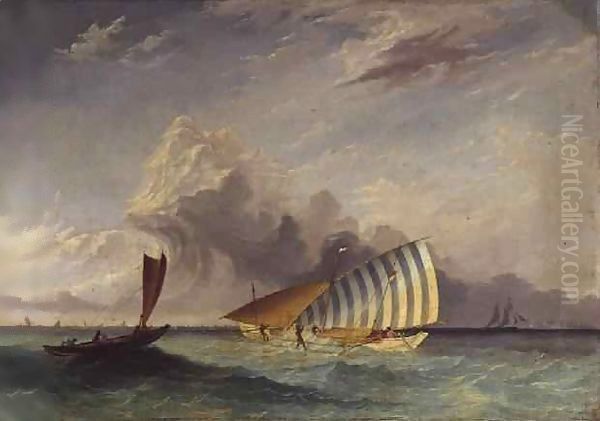 Trading proa in Madura Strait, Surabaya in the distance, Indonesia Oil Painting by Thomas Baines