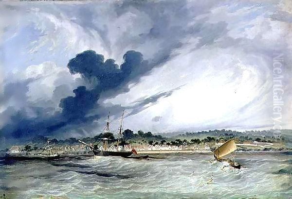 Copang Bay, the Messenger at anchor, setting of a north western monsoon Oil Painting by Thomas Baines