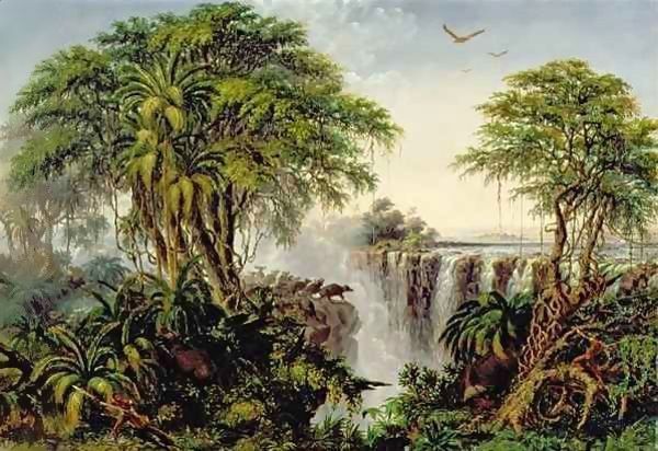 Victoria Falls with Stampeding Buffalo Oil Painting by Thomas Baines