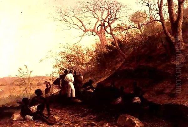 Working on a coal seam near Tete, Lower Zambezi Oil Painting by Thomas Baines