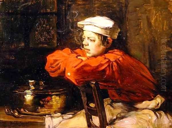 Kitchen boy on a cigarette break Oil Painting by Joseph Bail