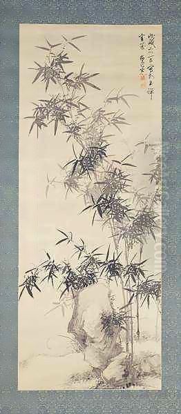 Bamboo and Rocks Oil Painting by Yamamoto Baiitsu