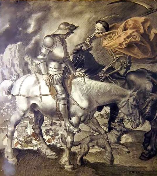 Knight Approached by Death Oil Painting by Theodor Baierl