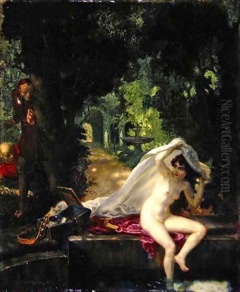 Susanna and the Elders Oil Painting by Theodor Baierl