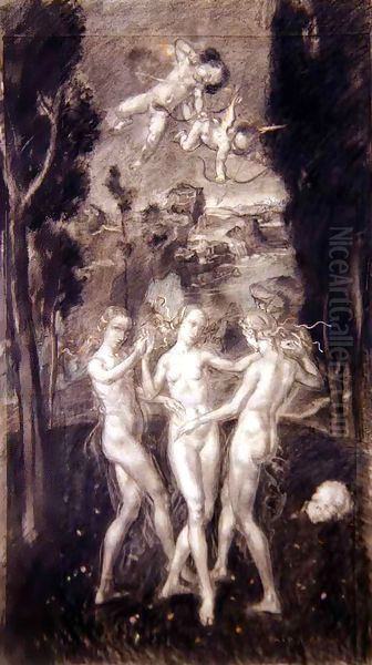 The Three Graces 2 Oil Painting by Theodor Baierl