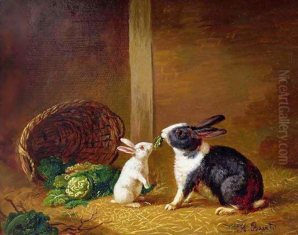 Two Rabbits Oil Painting by H. Baert