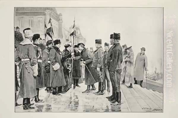 Lady Minto presenting Colours to Herchmer's Horse, on leaving Ottawa Oil Painting by John Henry Frederick Bacon