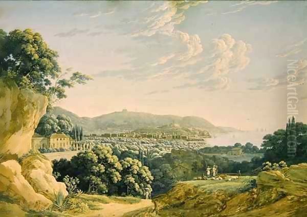 View of Nice, Fort Montalban and Villefranche Oil Painting by Baron Louis Albert Bacler d'Albe