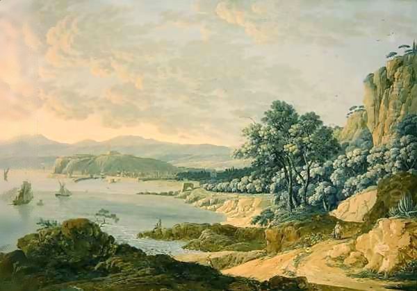 View of Nice - between the port and Fort Montalban Oil Painting by Baron Louis Albert Bacler d'Albe