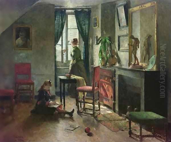 Interior with Figures Oil Painting by Harriet Backer