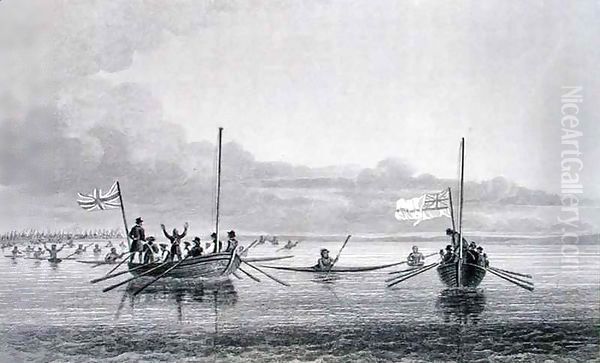 Eskimaux Coming Towards the Boats in Shoalwater Bay Oil Painting by Sir George Back