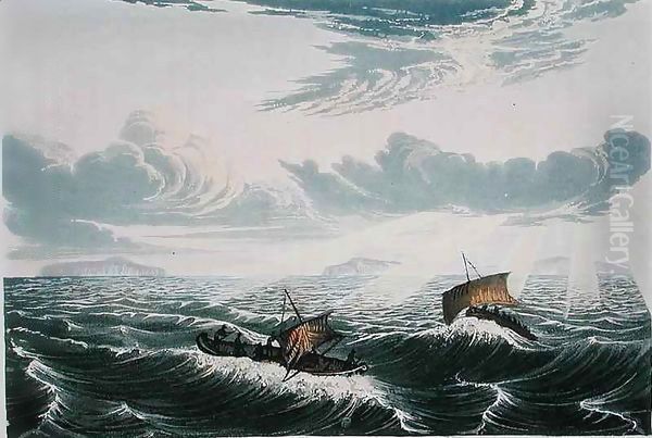 Canoe broaching to, in a gale of wind at sunrise Oil Painting by Sir George Back