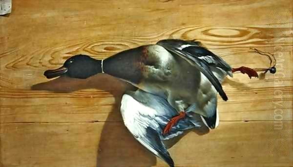 A duck on a pine board Oil Painting by Jean Jacques Bachelier