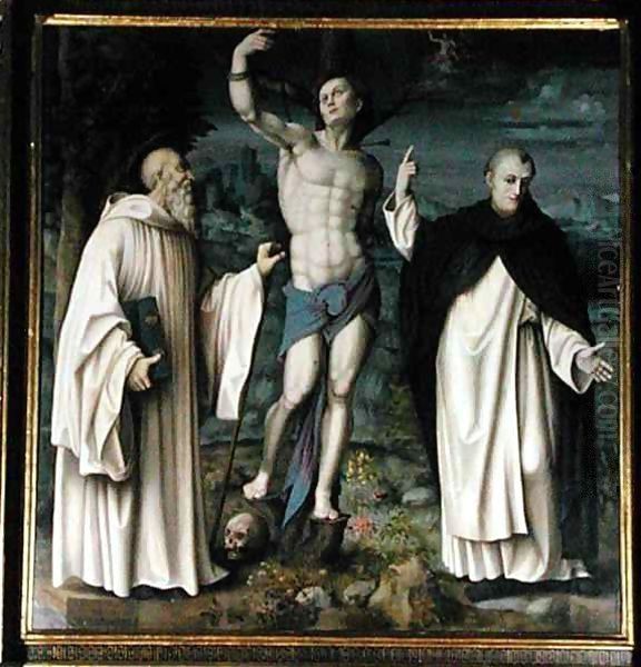 SS. Benedict, Dominic and Sebastian Oil Painting by Francesco Ubertini Bacchiacca II