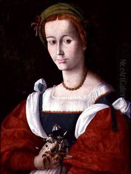 A Lady with a Nosegay Oil Painting by Francesco Ubertini Bacchiacca II