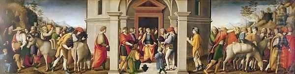 Joseph receives his Brothers Oil Painting by Francesco Ubertini Bacchiacca II