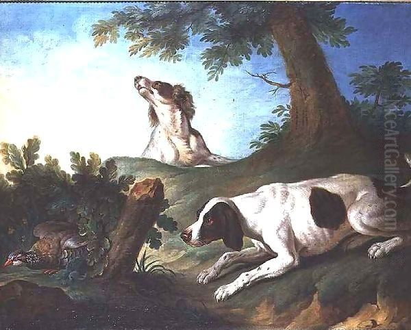 Spaniels putting up a partridge Oil Painting by Johann-Michael Baader