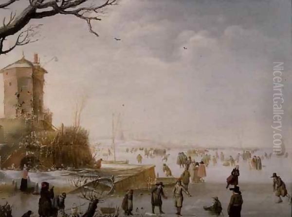 A Winter Scene with Figures on the Ice Oil Painting by Barent Avercamp