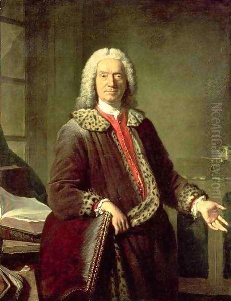 Portrait of Prosper Jolyot de Crebillon (1679-1762) Oil Painting by Jacques-Andre-Joseph Aved