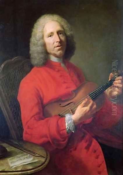 Jean-Philippe Rameau (1683-1764) with a Violin Oil Painting by Jacques-Andre-Joseph Aved