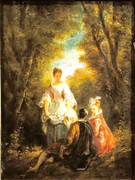 Conversation in a Park Oil Painting by Jules Robert Auguste