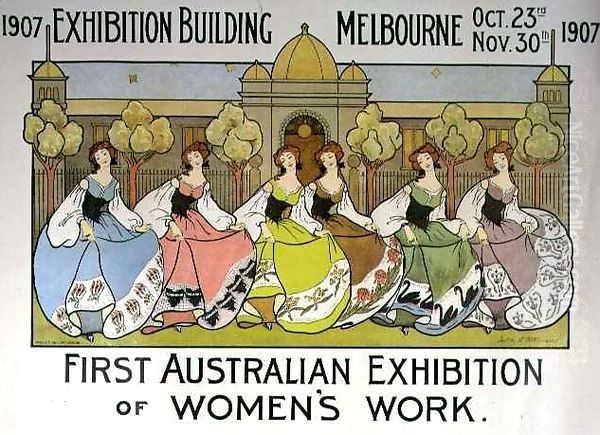 Design for a poster advertising the 'First Australian Exhibition of Women's Work' at the Exhibition Building in Melbourne Oil Painting by Helen L. Atkinson