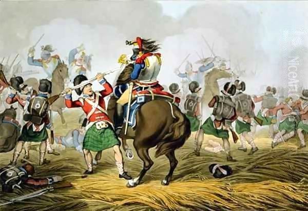 French Cuirassiers at the Battle of Waterloo, Charged and Defeated by the Highlanders and Scots Greys Oil Painting by John Augustus Atkinson