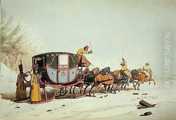 Carriage on Sledges Oil Painting by John Augustus Atkinson