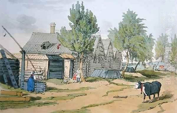 A Russian Village Oil Painting by John Augustus Atkinson