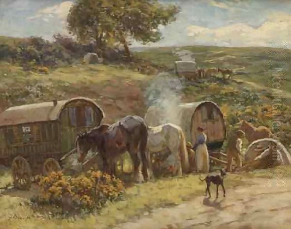 A Gypsy Encampment Oil Painting by John Atkinson