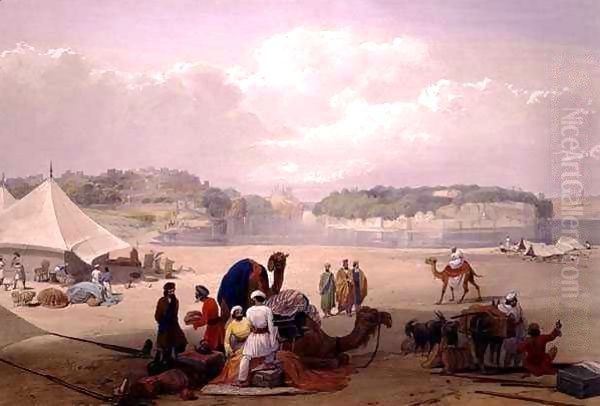 The Town of Roree, and the Fortress of Bhukker, on the Indus, from 'Sketches in Afghaunistan' Oil Painting by James Atkinson