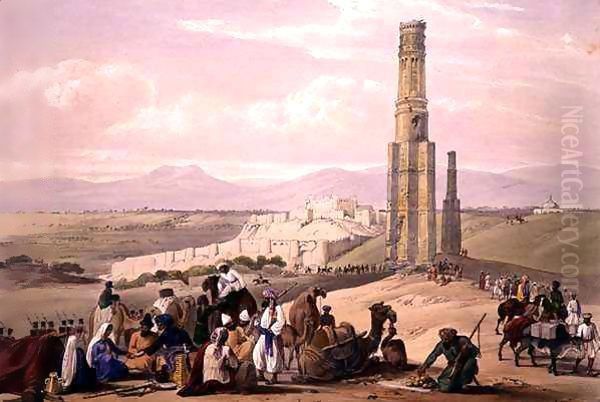 The Fortress and Citadel of Ghunzee and The Two Minars, from 'Sketches in Afghaunistan' Oil Painting by James Atkinson