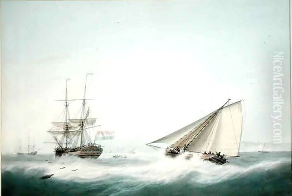 A Brig and a Cutter Oil Painting by Samuel Atkins