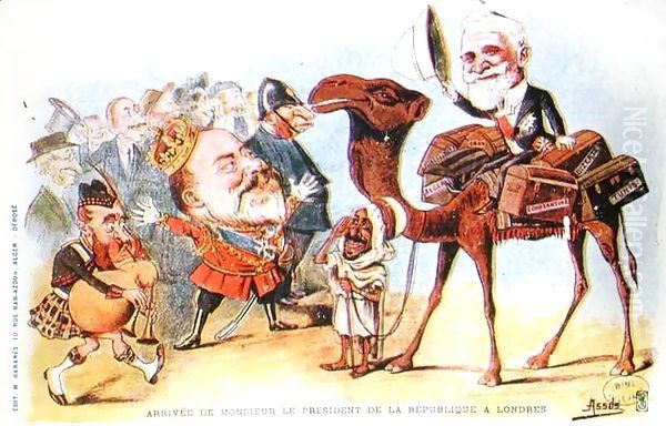 Caricature of the arrival of President of the French Republic, Emile Loubet (1838-1929) in London in 1903 Oil Painting by Salomon Assus