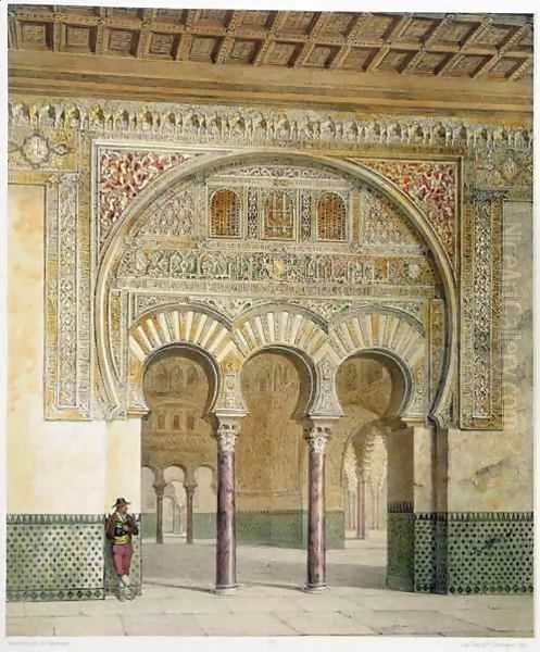 The Gallery of the Court of Lions at the Alhambra, Granada Oil Painting by Leon Auguste Asselineau