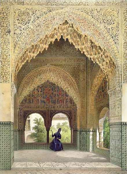 The Cabinet of the Infantas in the Room of the Two Sisters, the Alhambra, Granada Oil Painting by Leon Auguste Asselineau